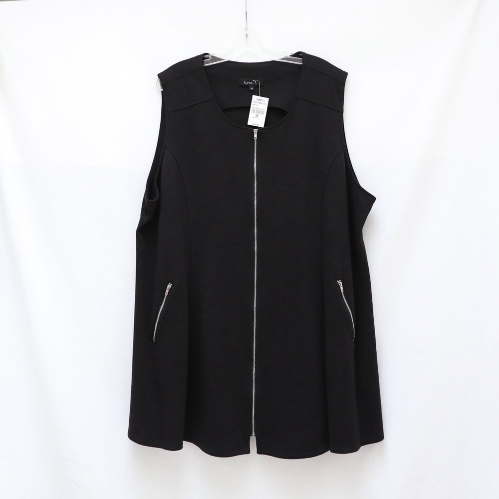 Toni T Plus Top black full zip 3X stretch tunic dress decorative zipper office
